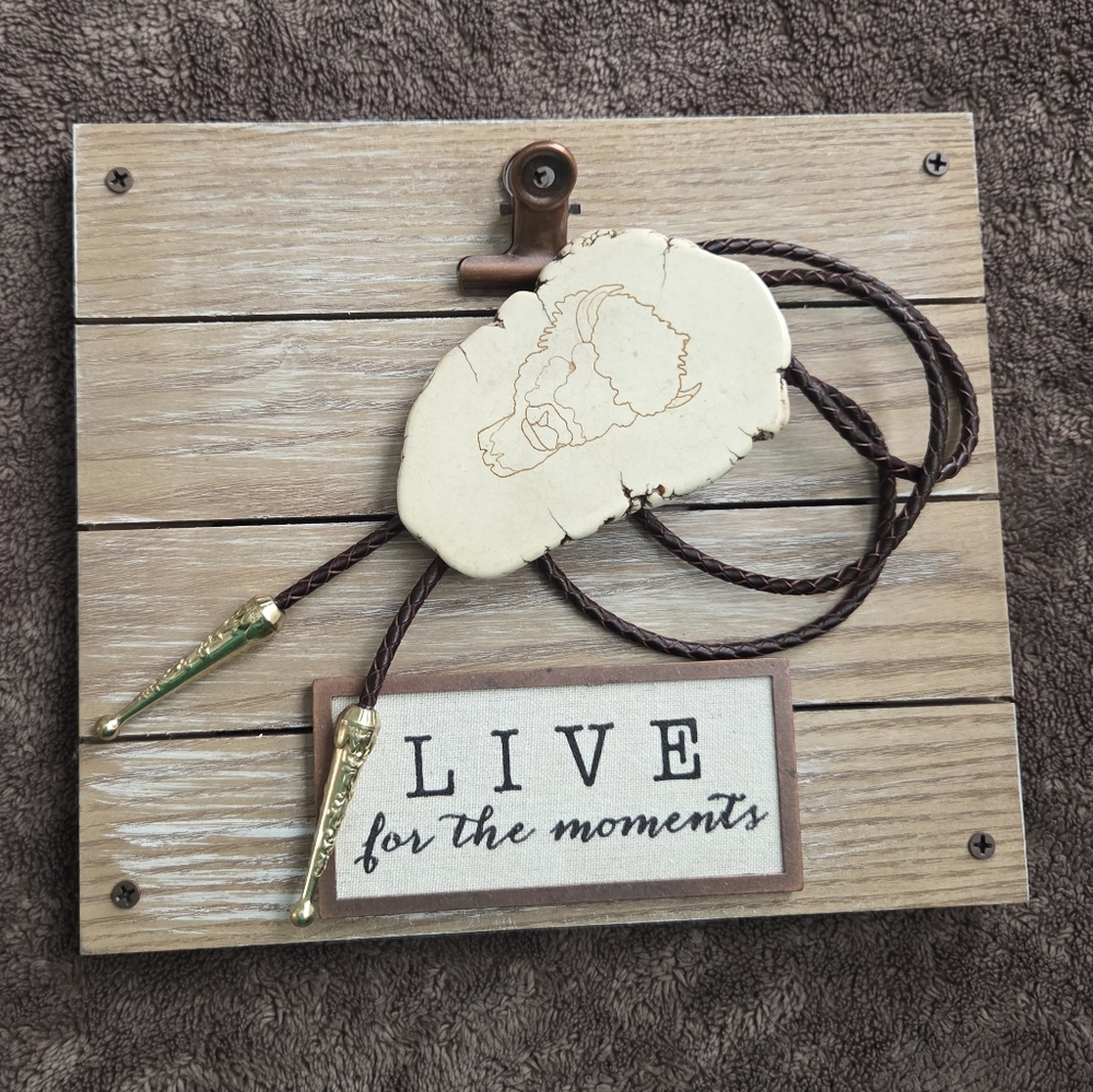Southwestern Large Buffalo Lazer Cut Howlite Slab Bolo Tie Necklace Western